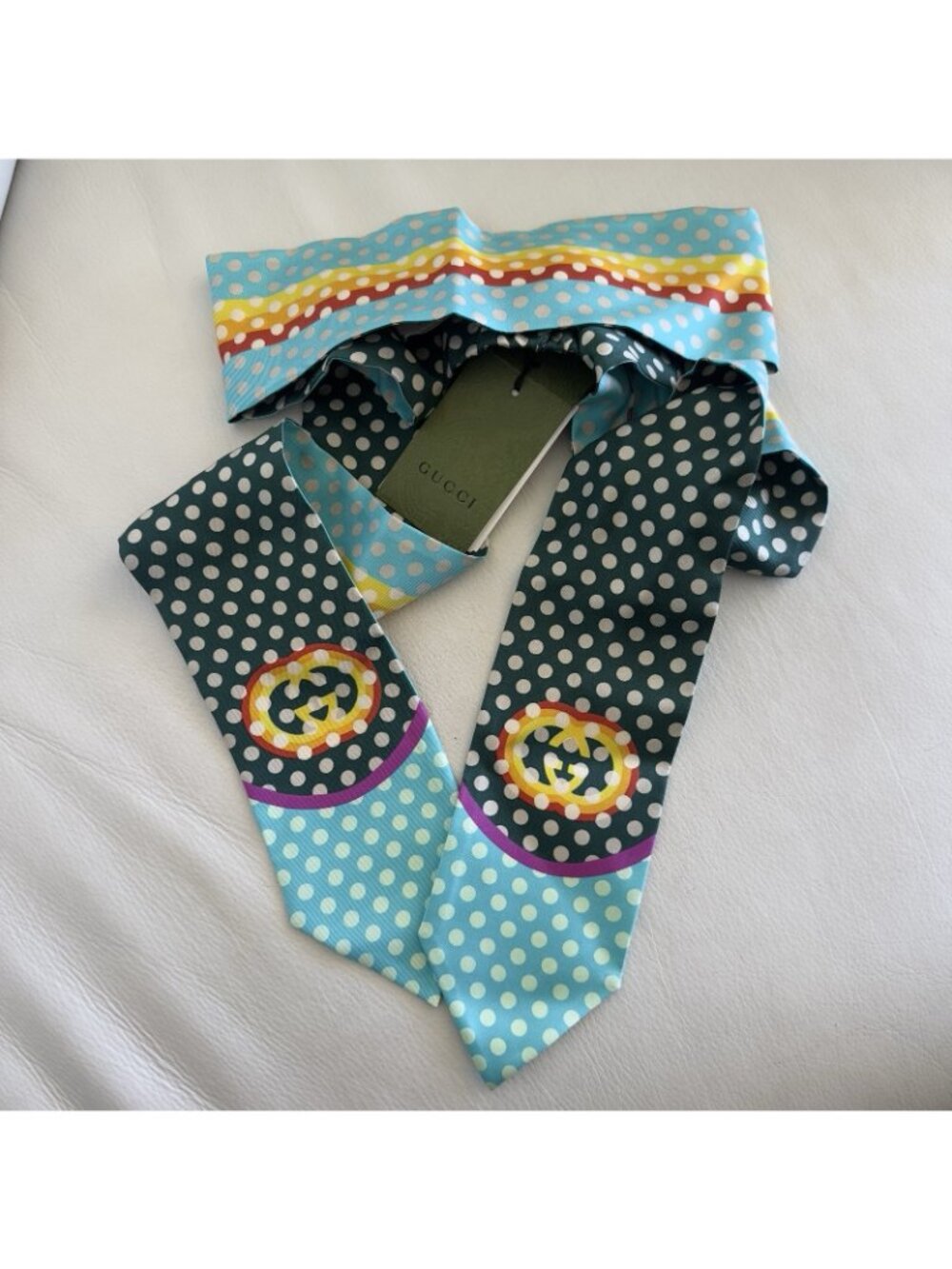 NWT GUCCI Polka Dot Headband 100% Authentic Silk Sz M - Picture 3 of 8